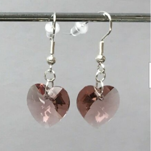 Swarovski Crystal Elements Heart Earrings Sterling - Picture 2 of 6